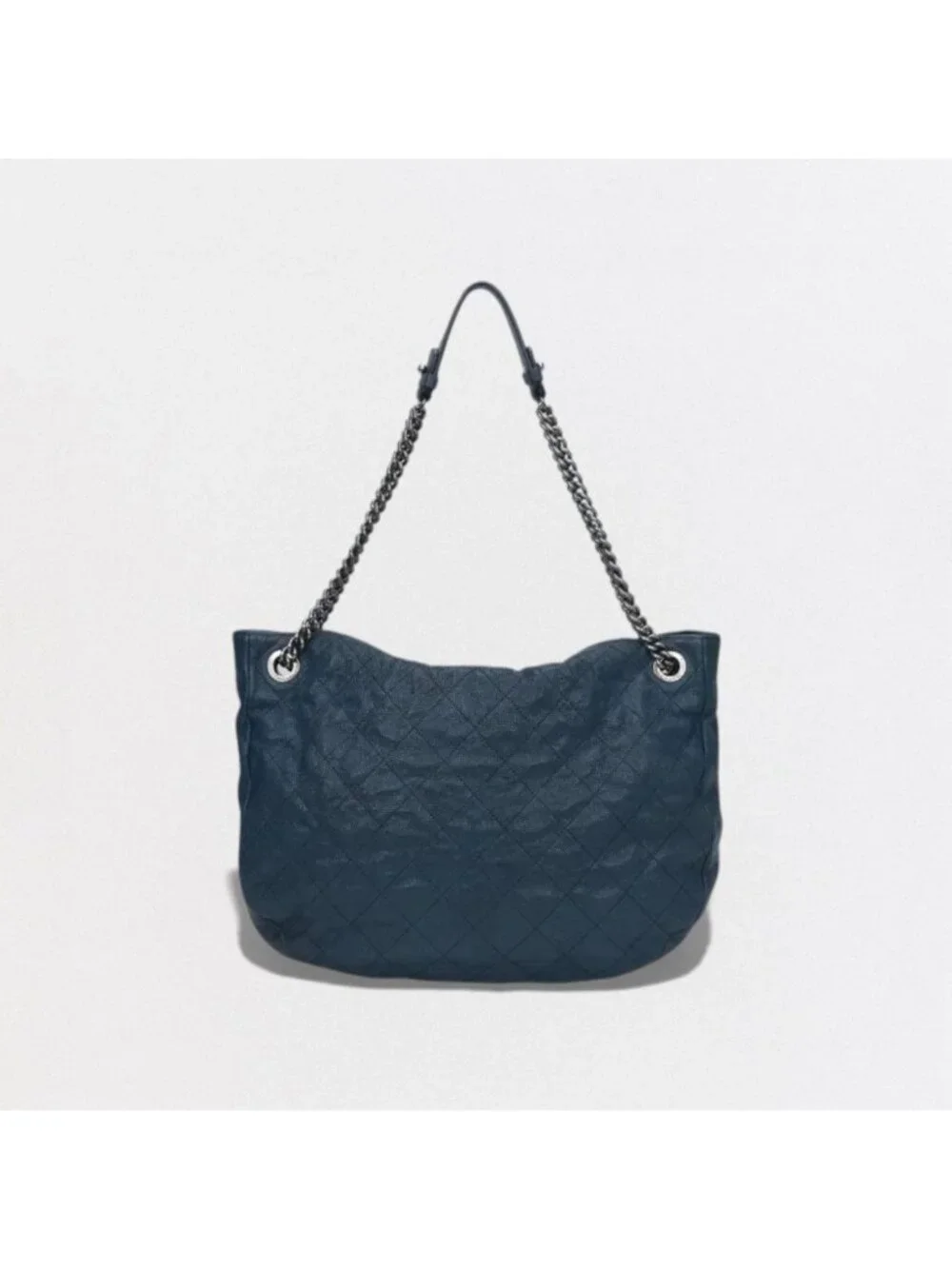 Chanel Wild Stitch Quilted Tote Caviar Leather Blue Gunmetal CC Logo Chain - Picture 3 of 10